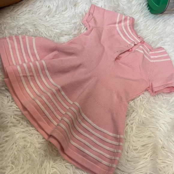 Janie and Jack Baby Pink Striped Knit Short Sleeve Fit and Flare Baby Dress - Picture 3 of 6
